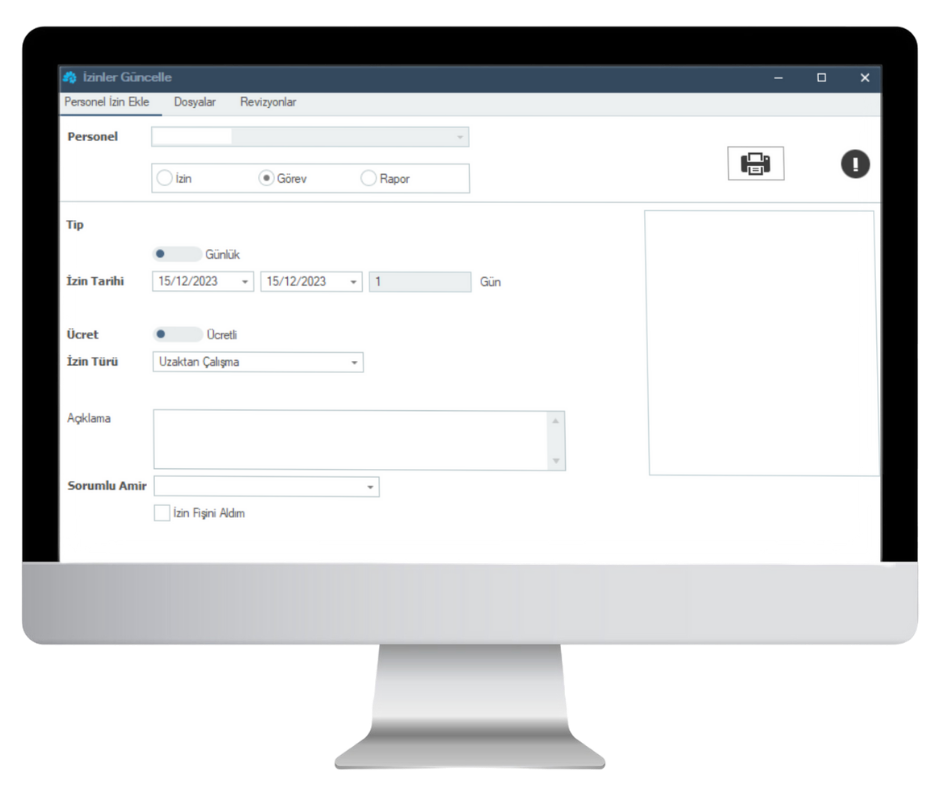 izRP ERP İzin Yönetimi ve Takip Ekranı